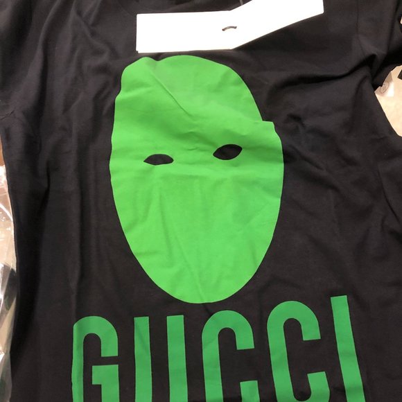 Gucci Manifesto Mask Print Oversized Cotton T-Shirt in Black - Picture 1 of 2